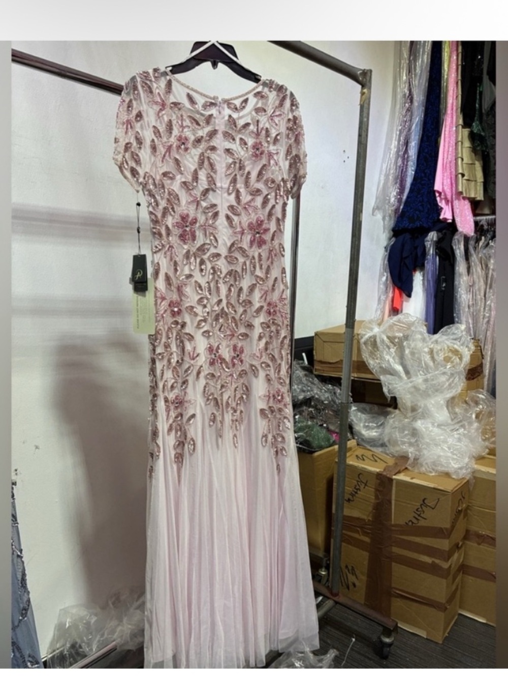 Adrianna Papell Blush Pink Beaded Gown Size 16 NWT Formal Evening Dress MOB GALA - Picture 14 of 16